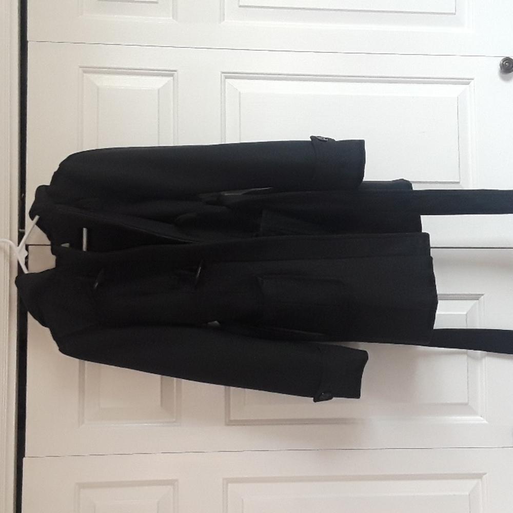 Charcoal Trench Coat with hood, belt and toggle details
